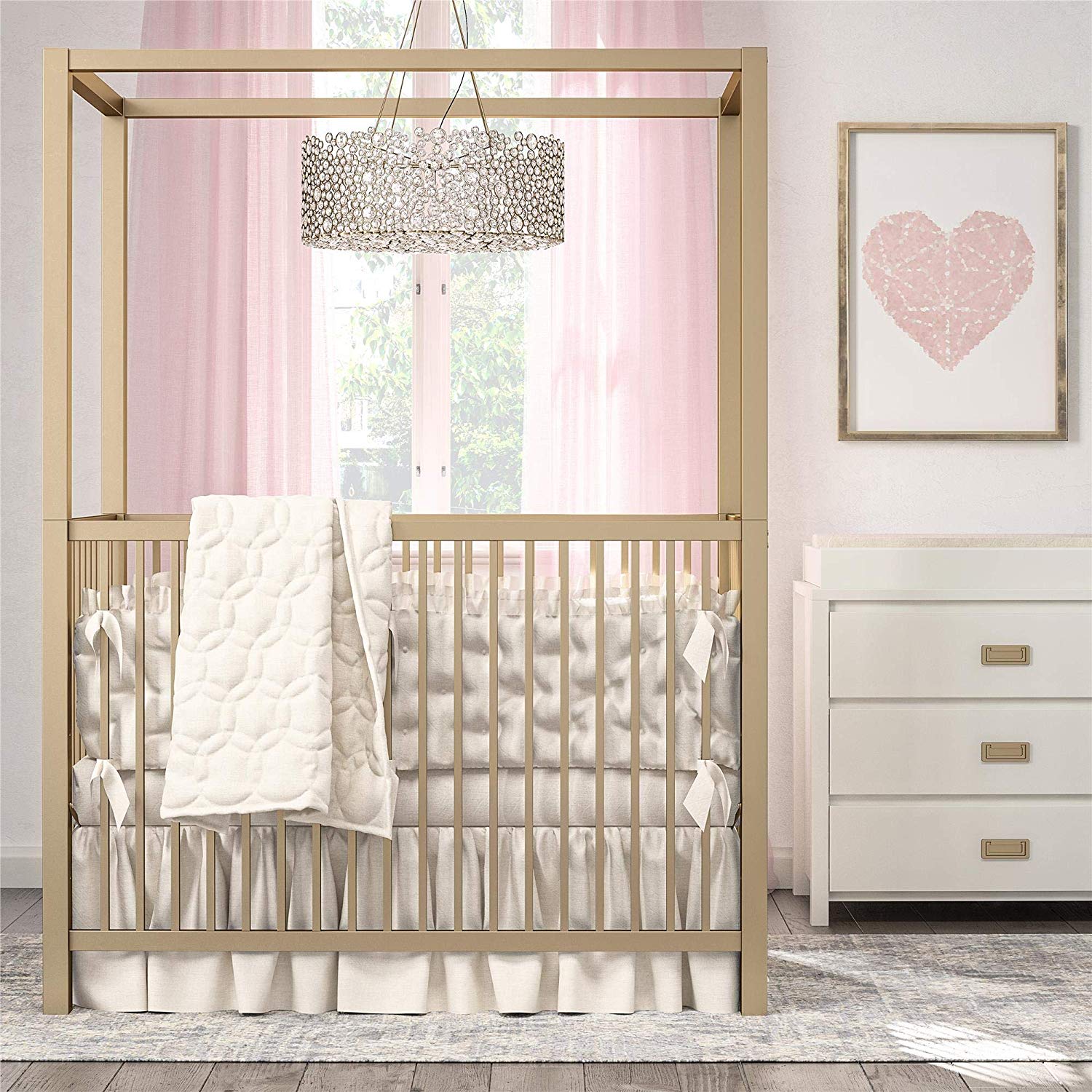 Little Seeds Monarch Hill Haven Metal Canopy Crib, Gold