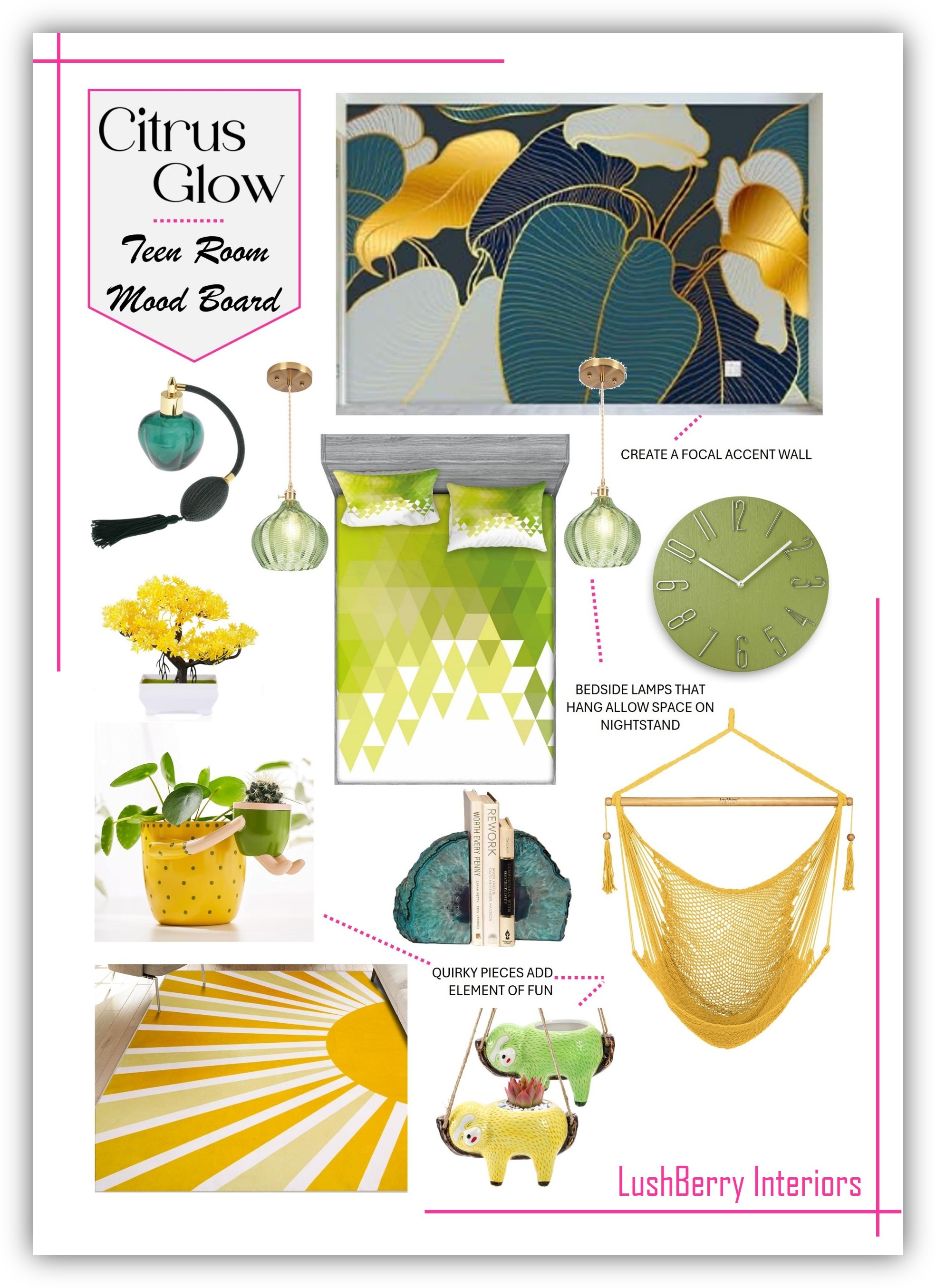 Teenage Girl Bedroom Ideas with Citrus Glow Moodboard