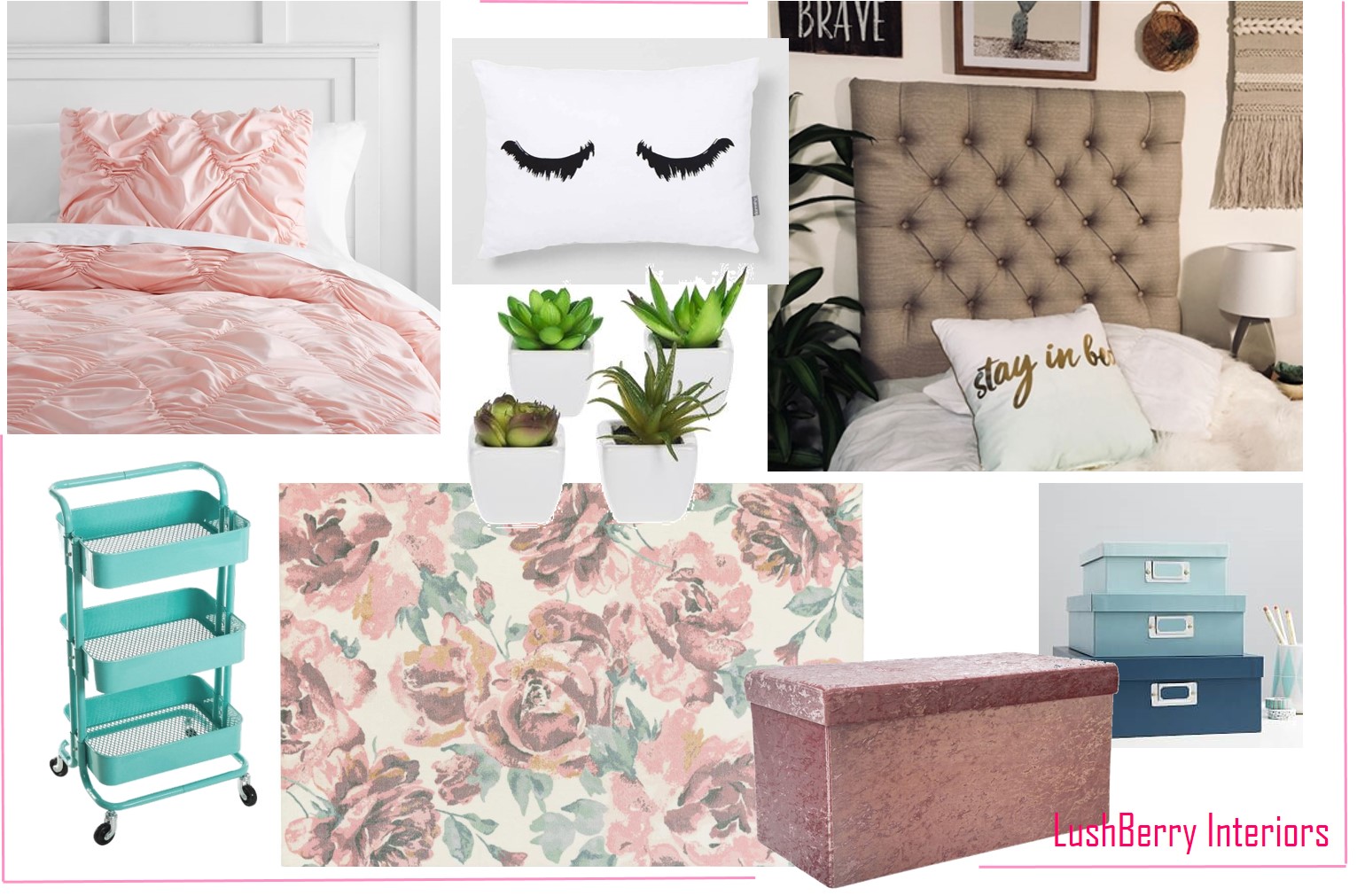 Blush and Mint Dorm Room Decorating Mood Board