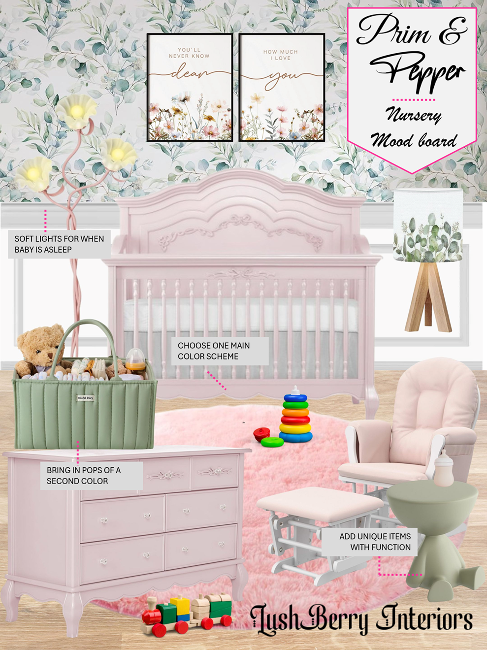 Prim and Pepper Baby Girl Nursery Mood Board