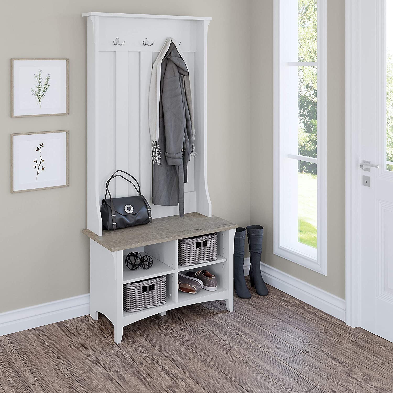 Storage solution for instant mud room with bench