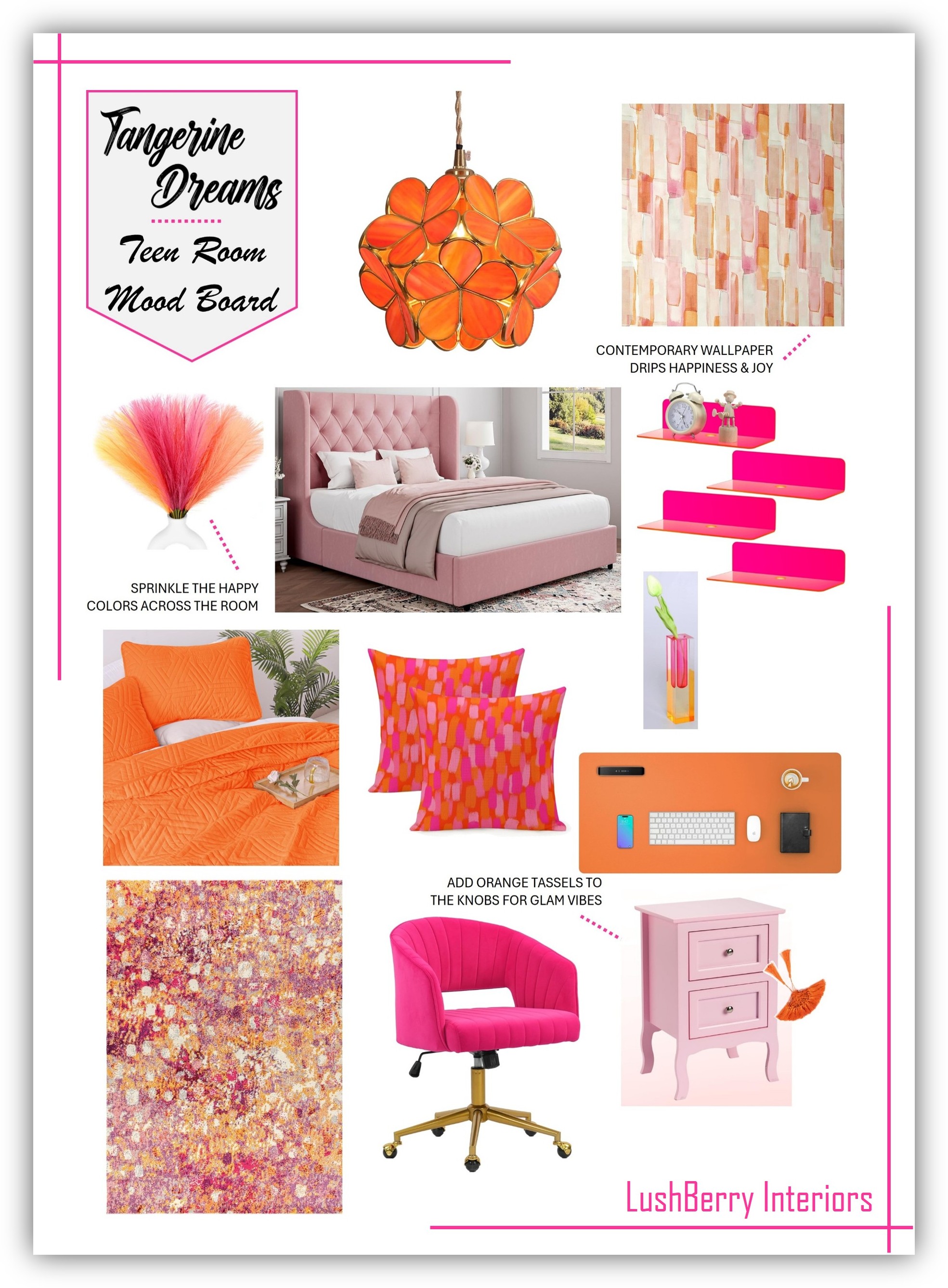 Teenage Girl Bedroom Ideas with Tangerine Dreams Mood board