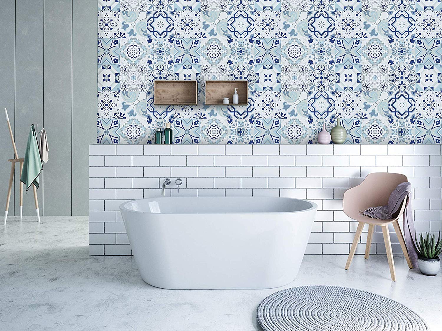 Blue Flower Peel and Stick Waterproof Wallpaper