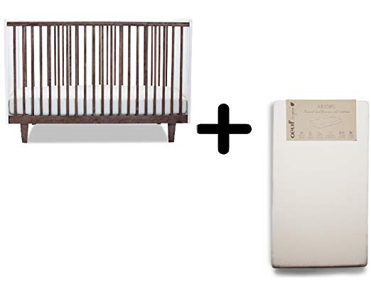 Oeuf Rhea Crib, Walnut/White + Oeuf Pure and Simple Natural Dual Firm Crib Mattress