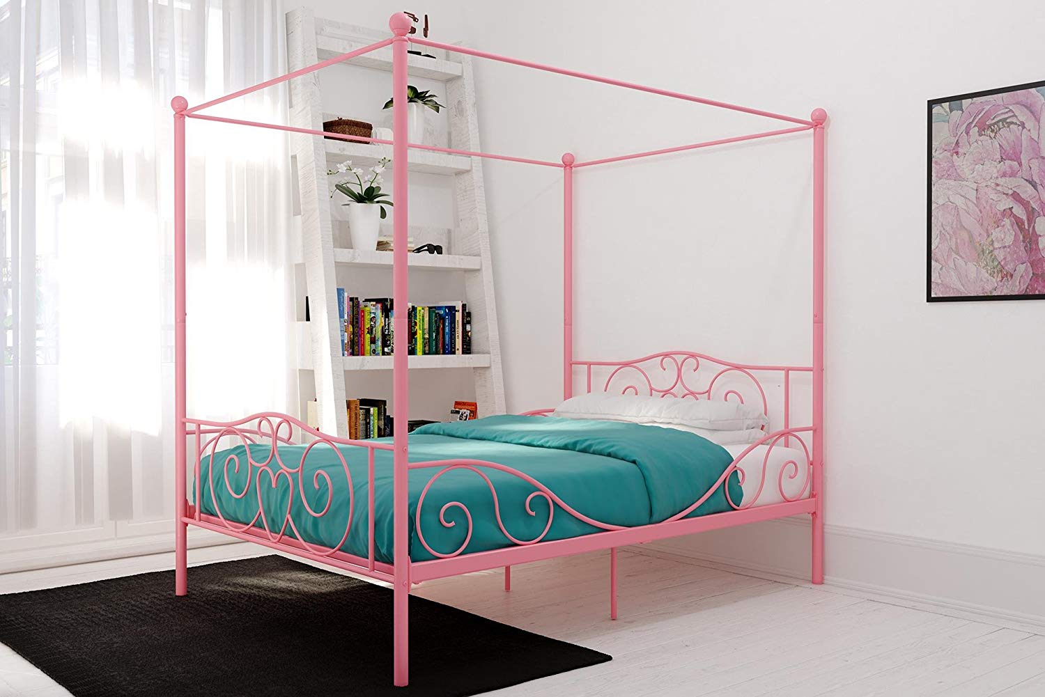 Canopy Metal Full Bed in Pink