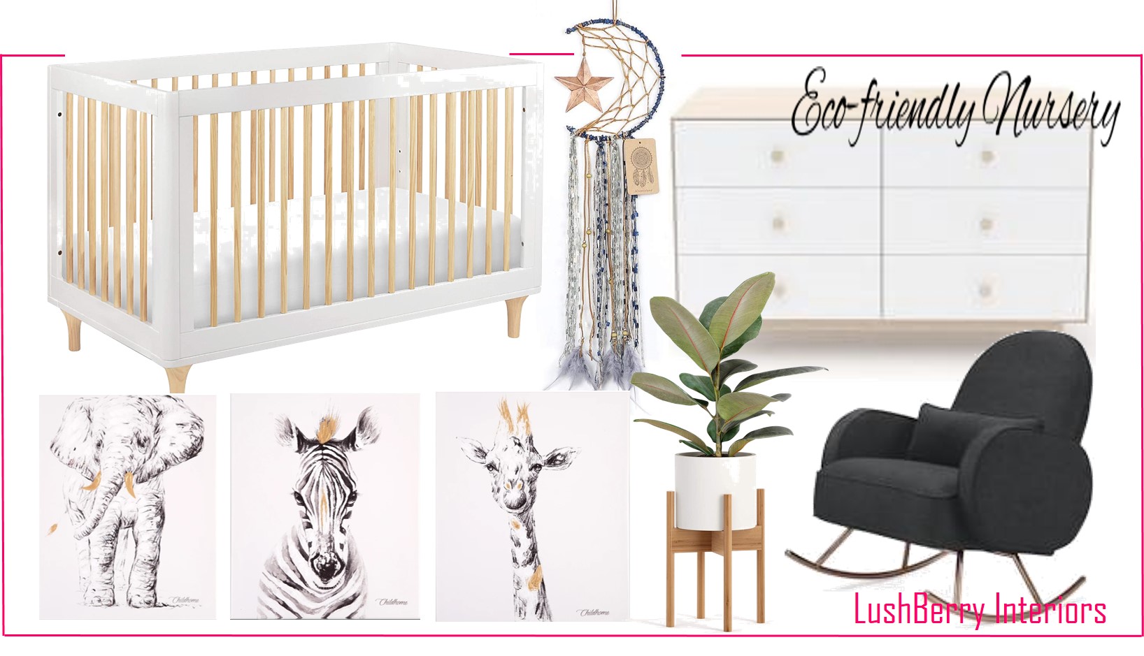 Eco-friendly baby nursery concept mood board