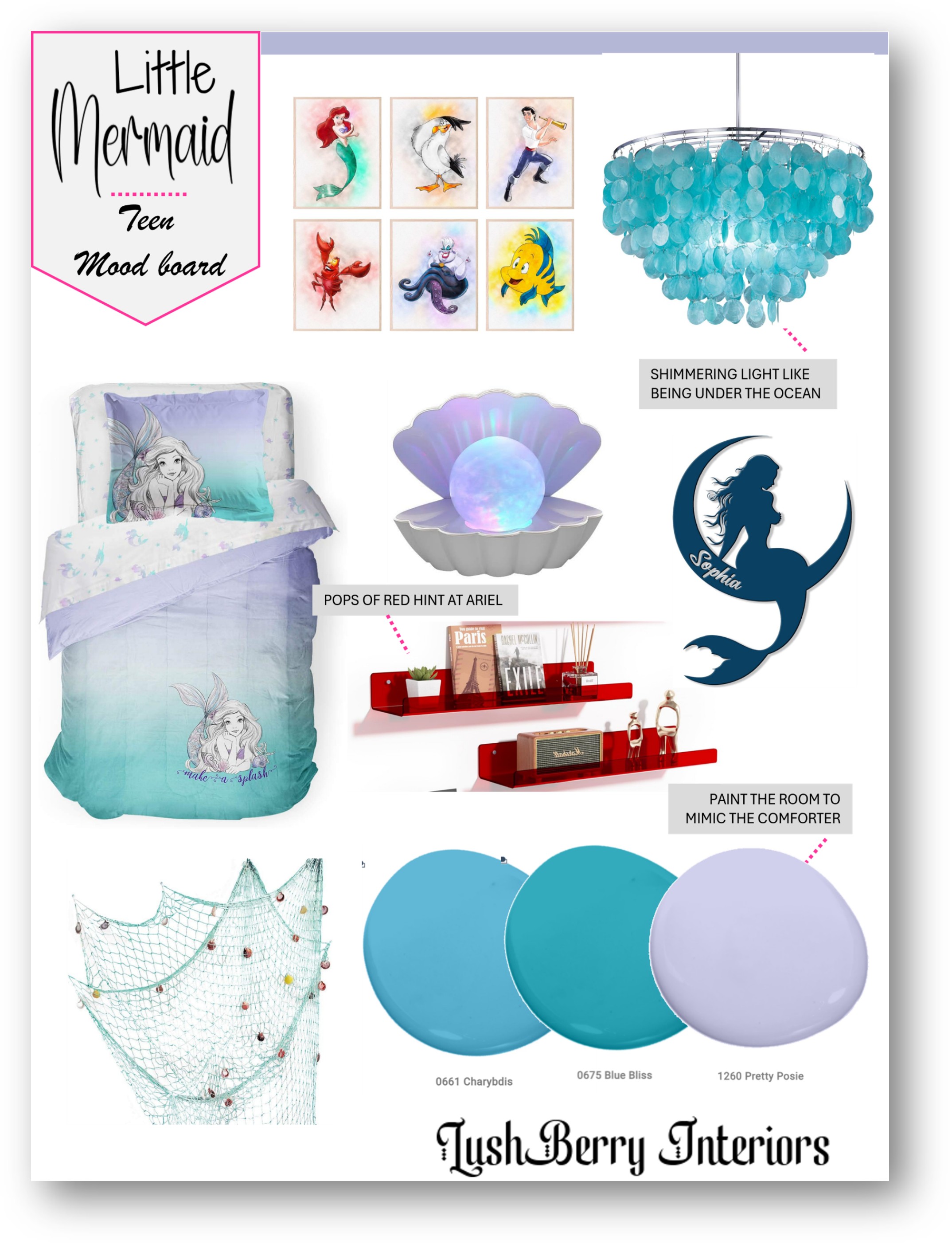 Teen Themed Little Mermaid Room Decor Style Board