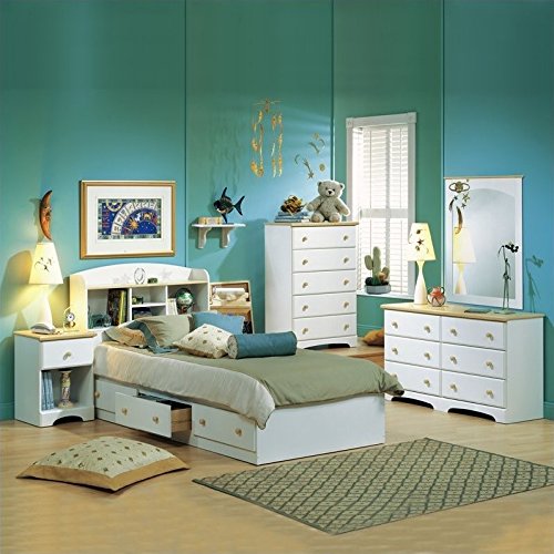 Newbury Kids Twin Bookcase Storage Bed Set in White Finish