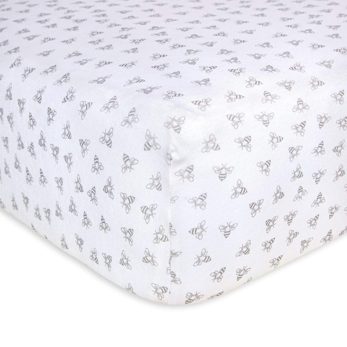100% Organic Cotton Crib Sheet - Heather Grey Honeybee Print