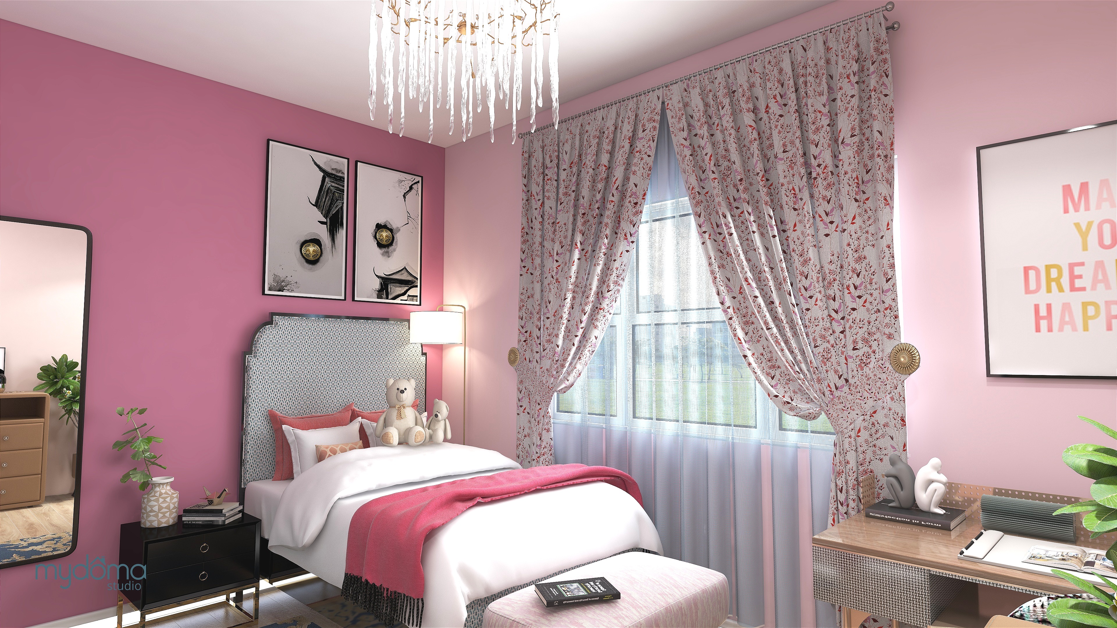 E-design Pink Teen Girl Bedroom Main