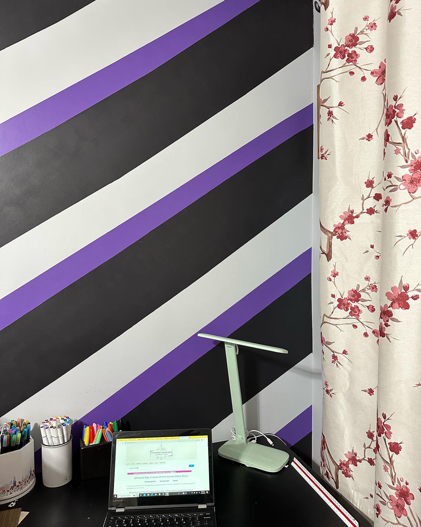 Teenage Girl Bedroom with Black and Purple Accent Wall